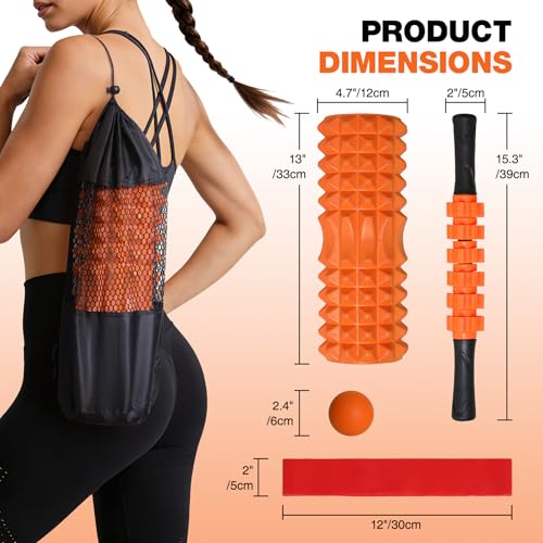 RedSwing 5-in-1 Foam Roller Set - High Density Deep Tissue Massage Roller with Ball, Band & Bag for Full Body Muscle Recovery and Pain Relief