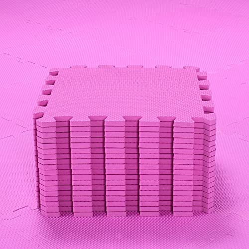 qqpp EVA Rubber 18 Tiles Interlocking Puzzle Foam Floor Mats - Baby Play Mat for Playing | Exercise Mat for Home Workout. Pink. QC-Cb18N