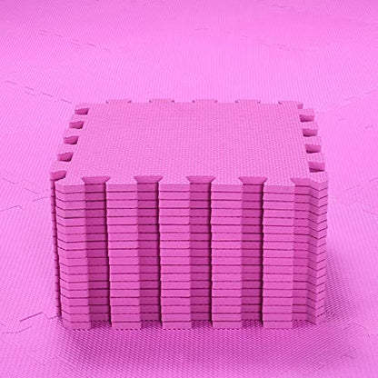 qqpp EVA Rubber 18 Tiles Interlocking Puzzle Foam Floor Mats - Baby Play Mat for Playing | Exercise Mat for Home Workout. Pink. QC-Cb18N