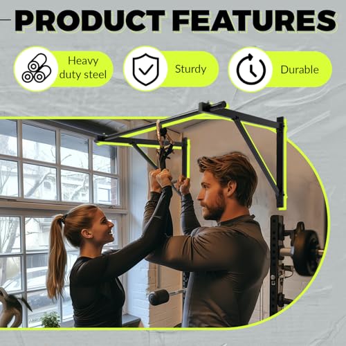 ECOTRIC 46'' Wall Mounted Pull Up Bar Chin up Bar Doorway Exercise Bar Upper Body Gym Workout Bar Heavy Duty Training Fitness Home Heavy Duty 500lbs