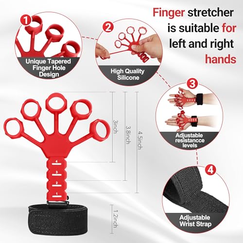 Grip Strength Trainer Kit (5 Pack) Adjustable Resistance Hand Gripper,Finger Exerciser,Hand Extension Exerciser,Stress Relief Ball and Forearm Workout Ring for Muscle Building Injury Recover - color: red