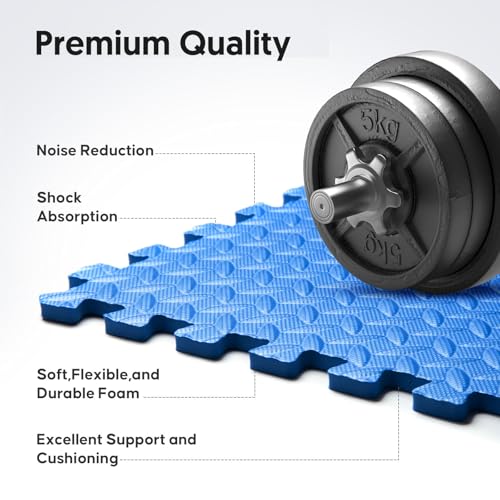 Home Gym Mat, Puzzle Exercise Mat, EVA Interlocking Foam Floor Tiles for Home Workout Equipment and Kids' Play Areas - Blue, 24 in x 24 in x ½ in - 12 Tiles (Blue, 12 Pack 48 sq ft)