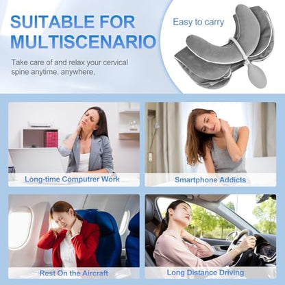 Portable Cervical Traction Device for Instant Neck Pain Relief,Inflatable & Adjustable Neck Traction Device with Neck Brace，Perfect for Home,Office,and Travel(Gray) - color: Gray