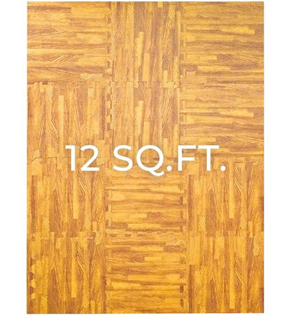 VViViD Interlocking EVA Foam Floor Mat Tile Pack (12 Tiles, 12 sq ft) Light Wood, Non-Slip, Sound Dampening