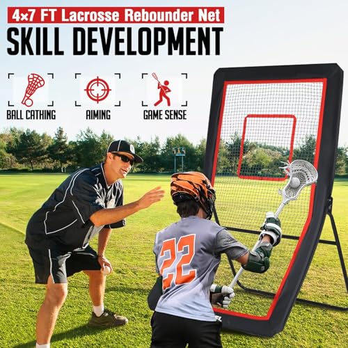 Lacrosse Rebounder, 4x7FT/4x6FT Volleyball Rebounder for Backyard with 5 Rebound Angles, Target Strip, Lacrosse Rebound Net Perfect for Lax Baseball Volleyball & Soccer Practice - size: 4×7ft Volleyball/Lacrosse Rebounder