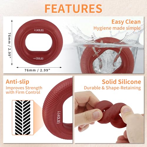 Hand Grip Strengthener, Fingers Exerciser - Silicone Rings for Muscle Training Sports Rock Climbing Finger Rehabilitation,6 Resistance Levels - color: Red(40/50LB)