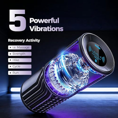 Vibrating Foam Roller with Smart APP Control, 5-Speed Electric Deep Tissue Massage Roller for Back Pain Relief, Muscle Recovery, Physical Therapy, Yoga, Neck, Leg Pain - Rechargeable & Portable
