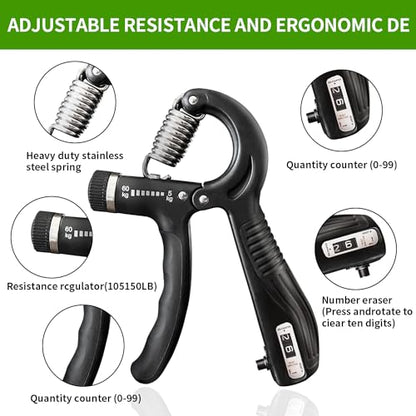 Hand Grip Strengthener, Grip Strength Trainer, 22-132 Lbs Adjustable Resistance Forearm Exerciser Workout for Rehabilitation Athletes Climbers Musicians - color: black 7 Pack