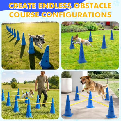Wdmiya 18.9" Dog Agility Training Hurdle Cone Set with Adjustable Crossbar