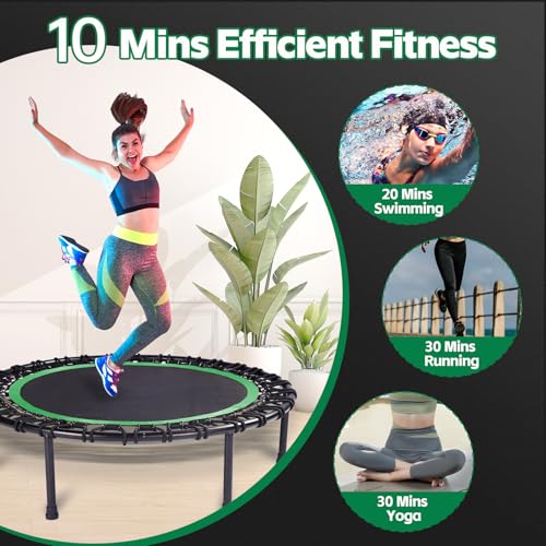 40" Mini Trampoline for Adults, Heavy-Duty Rebounder Trampoline with 30 Bungees - Silent Indoor Exercise Trampoline for Adults, Small Trampoline for Workout