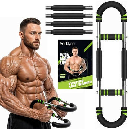 Twister Arm Trainer, Adjustable 12 Resistance Levels, 20-110 Lbs with 4-Springs, Twister Arm Workout Bar for Upper Body Exerciser and Chest Workout Equipment, Portable Home Gym Chest Trainer