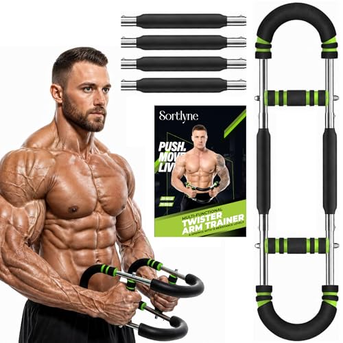 Twister Arm Trainer, Adjustable 12 Resistance Levels, 20-110 Lbs with 4-Springs, Twister Arm Workout Bar for Upper Body Exerciser and Chest Workout Equipment, Portable Home Gym Chest Trainer