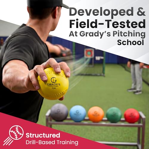 Grady's Pitching School Weighted Velocity Training Ball Set – Seam & Seamless Options for Pitching & Arm Strength + Set of 6 Balls + Carrying Case - style: with seams
