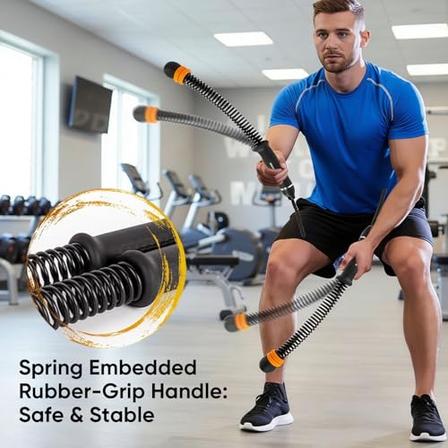 Saker Upgraded Adjustable Ropeless Battle Ropes, Steel Spring Core Rope Trainer with Rubber-Grip Handles, Wrist Straps & Portable HIIT Strength Cardio Workout, Exercise Equipment for Home Gym(Purple)