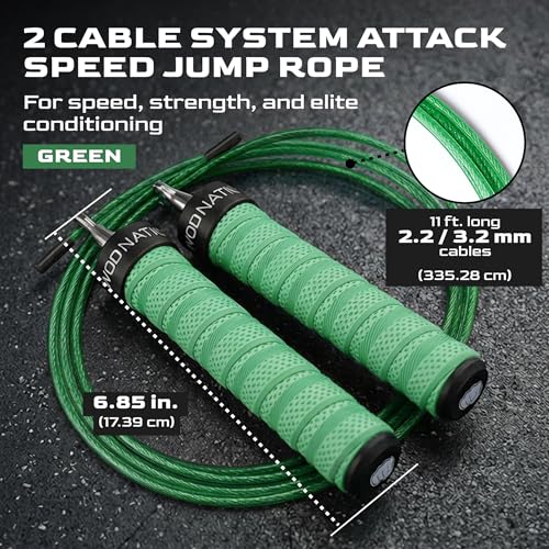 Attack Speed Jump Rope Adjustable Dual-Cable Skipping Rope for Men, Speed & Weighted Options, Fast Fold-Over Adjustment Durable Adult Boxing Rope for Fitness, Cardio Home Gym & Cross Training - Green