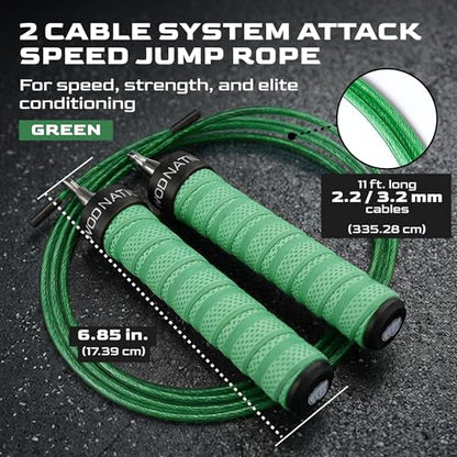 Attack Speed Jump Rope Adjustable Dual-Cable Skipping Rope for Men, Speed & Weighted Options, Fast Fold-Over Adjustment Durable Adult Boxing Rope for Fitness, Cardio Home Gym & Cross Training - Green