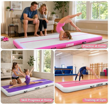AWSUM Inflatable Gymnastics Mat, Tumble Track Air Mats with Pump - color: Pink/Pink, size: 13ft*3.3ft*4in(4*1*0.1M)