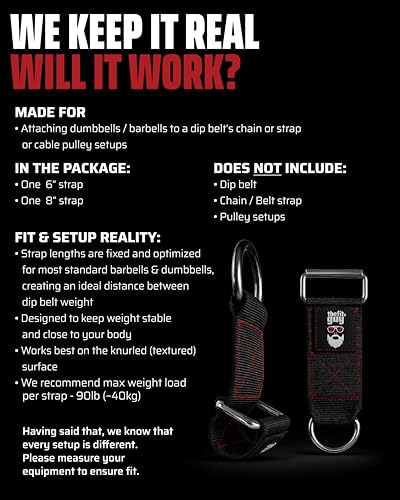 THEFITGUY Dumbbell Loading Straps for Dip Belt & Cable Pulley
