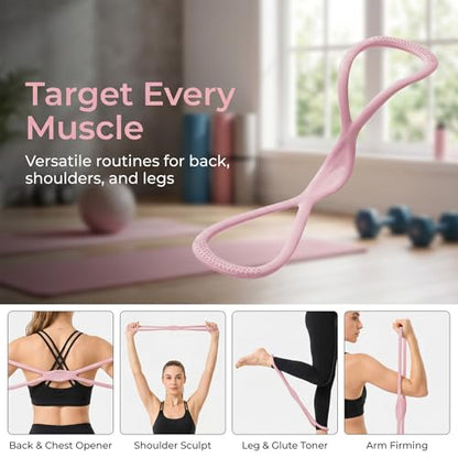 Figure 8 Resistance Bands with Handles, 2 Pack 15/25 LB Silicone Exercise Bands for Arms, Shoulders, Back & Legs, Stretch Bands for Women Men, Pilates Yoga Home Workout - color: PINK