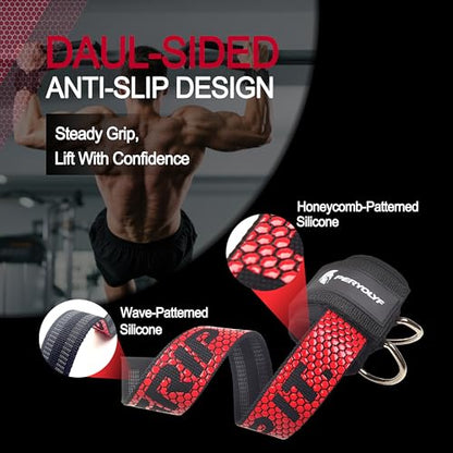 Double-Side Anti-Slip PERYOLYF Lifting Straps with D Ring - Adjustable Gym Straps for Deadlifts, Weightlifting & Cable Machine - Thick Wrist Support for Men & Women