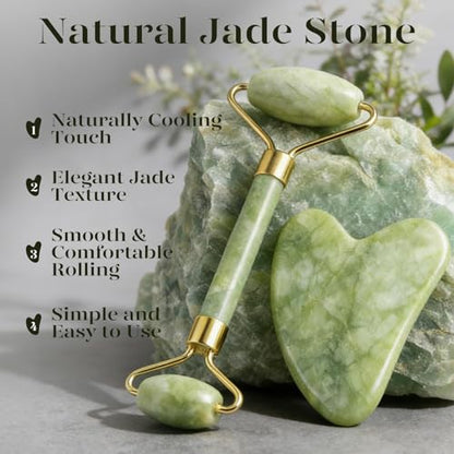 BAIMEI IcyMe Gua Sha & Jade Roller Set, Cooling Face Roller & Guasha Tool for Face Depuffing, Facial Sculpting & Jawline Definition, Smooth Rolling Skincare Tools Gifts for Women & Men – Green - color: Green