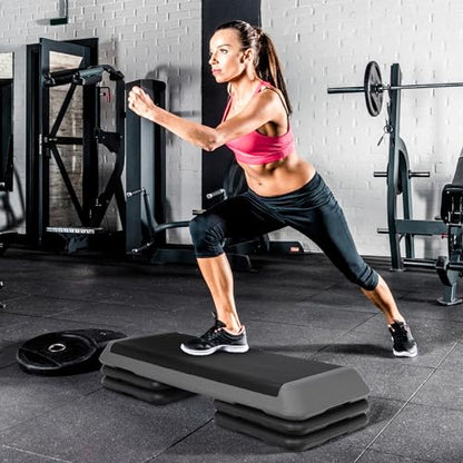 LEMY 43'' Exercise Aerobic Step Platform,Adjustable Fitness Stepper with 4 Stackable Risers,Aerobics Stepper Workout Stepper for Home Gym Cardio Strength & Training