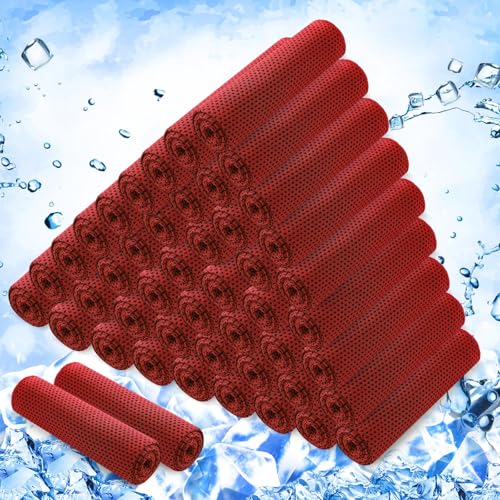 Hosuly 50 Pack Cooling Towels, 40"x12" Yoga Towels Ice Breathable Soft Chilly Sweat Rag Microfiber Workout Rags for Neck and Face for Gym Golf Sport Running (Red) - color: Red