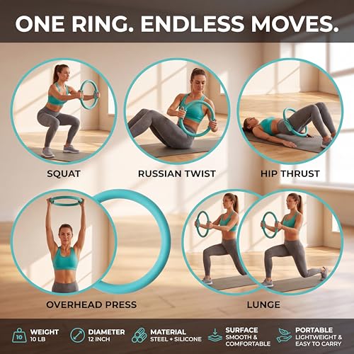Exercise Weight Ring for Full Body Workout, 10 lb Resistance Training Ring Non-Slip Silicone Surface, 12 Inch Diameter, Teal Blue