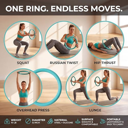 Exercise Weight Ring for Full Body Workout, 10 lb Resistance Training Ring Non-Slip Silicone Surface, 12 Inch Diameter, Teal Blue
