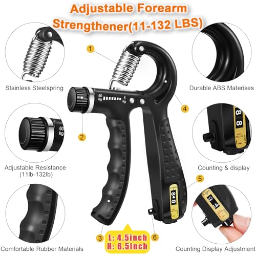 Grip Strength Trainer with Hand Grip Strengthener, Finger Exerciser, Hand Extension Exerciser and Forearm Workout Ring for Muscle Building and Injury Recovery for Athletes