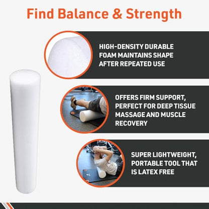 Body Sport Foam Roller, Full Round 36 in x 6 in. – Lightweight & Durable for Flexibility, Strengthening & Rehab – High-Density for Muscle Reeducation, Spinal Stabilization & Pressure Relief