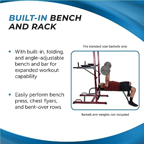 Stamina Full Body Power Tower 735 - Dip Bar with Built-in Bench and Rack - Pull Up Bar Station with Smart Workout App - Dip Bars for Home Workout - Up to 300 lbs Weight Capacity | Dip Bar with Built-in Bench and Rack; Pull Up Bar Station with Smart Workou