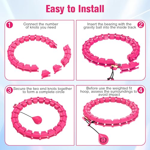 Fit Hoop Weighted Hula Pilates Circles, 32 Detachable Parts,Weight Loss Fitness Gear, Quiet Home Workout Tool - color: ROSY