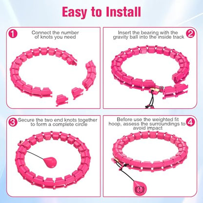 Fit Hoop Weighted Hula Pilates Circles, 32 Detachable Parts,Weight Loss Fitness Gear, Quiet Home Workout Tool - color: ROSY