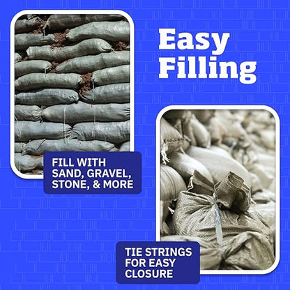 DURASACK Heavy Duty Sand Bags with Tie Strings Empty Woven Polypropylene Sand-Bags for Flood Control with 1600 Hours of UV Protection, 50 lbs Capacity, 14x26 inches, Green, Pack of 10 - color: Green, size: 10 Sandbags