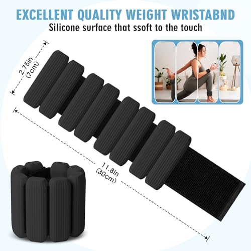 Wrist Weights, Adjustable Wrist Ankle Weights for Women and Men (1 lb Each), 2Pack Wearable Silicone Bracelets Suitable for Walking, Yoga, and Gym, Arm & Leg Workout, 2lb - color: Black
