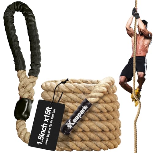 Climbing Rope Gym Exercise Ropes - 1.5 Inch Diameter 10FT 15FT 20FT 25FT 30FT 35FT 40FT 50FT Climb Rope for Fitness & Strength Training, Workout Climbing Rope for Adults Home Indoor or Outdoor - style: 1.5 Inch-15ft