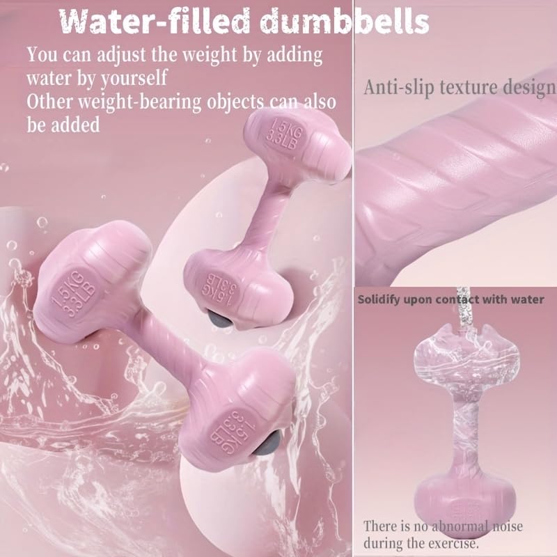 5-Piece Yoga and Fitness Set: Home fitness equipment Includes Resistance Bands, Hand Gripper, Jump Rope, 2pcs Water-Filled Dumbbells, and 1 Water-Filled Kettlebell, Entry-level Fitness set，christmas gifts，Holiday Gift,Gifts for Women & Men - color: Pink k