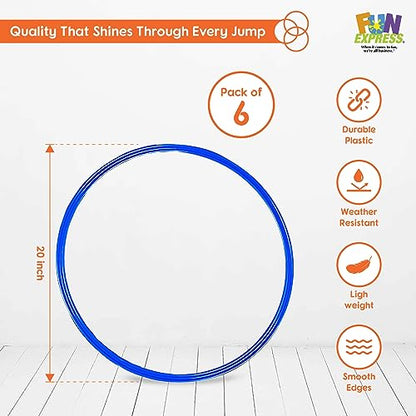 Fun Express Large 20 Inch Obstacle Course Agility Rings Set of 6 - Professional PE Equipment for Elementary School Physical Education | Carnival Games Ring Toss for Kids Outdoor Play & Field Day