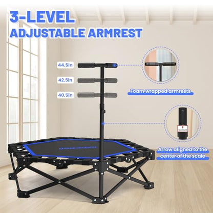 Foldable Mini Trampoline, 42'' Rebounder Trampoline with Adjustable Foam Handle, Fitness Trampoline for Indoor, Outdoor, Home Gym,Max Load 460lbs - color: Blue