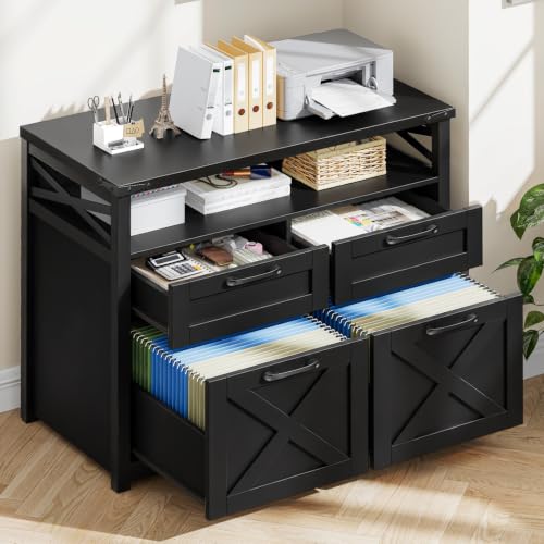 Vabches Farmhouse Home Office File Cabinet with 4 Drawers, Pure Black - color: Pure Black, size: Lateral-4 Drawers