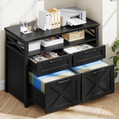 Vabches Farmhouse Home Office File Cabinet with 4 Drawers, Pure Black - color: Pure Black, size: Lateral-4 Drawers
