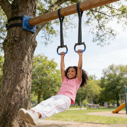 Kids Gymnastics Rings | 440 lbs Adjustable Workout Straps | Gymnastic Rings for Pull up Bar - for Home Backyard Indoor Outdoor Kids Playground Obstacle Course Basement Calisthenics Training