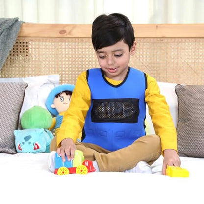 abley's Children's Sensory Weighted Vest for Children with Sensory Issues, Autism, ADHD | Adjustable Therapeutic Support | Compression Vest | Includes 6 Removable Weights | Blue, Large