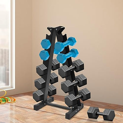 6-Tier Dumbbell Weight Rack, Rubber Encased Exercise & Fitness Hex Dumbbell, Dumbbell Rack Stand for Home Gym – Heavy Duty A-Frame Weight Rack Holds 6 Pairs of Dumbbells, 660 lbs Capacity