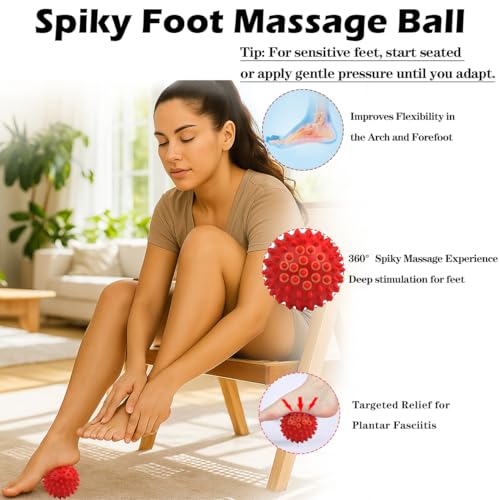 Physical Massage Therapy Ball Set: Lacrosse & Spiky Ball Set for Myofascial Release, Plantar Fasciitis, Stress Relief for Back, Neck, Feet - for Home, Office, Gym - color: Blue-red-