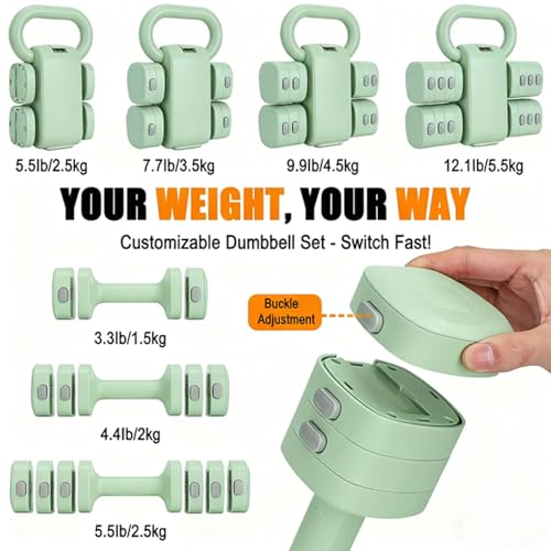 Adjustable Dumbbell Set of 2, 4 in 1 Free Weights Dumbbells Set for Women with Fast Adjustment, Each 2lb 3lb 4lb 5lb Hand Weights Set for Home Gym Exercise Training
