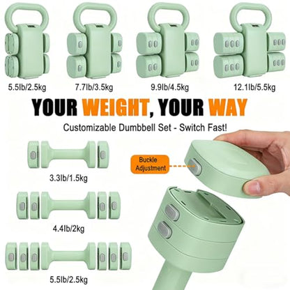 Adjustable Dumbbell Set of 2, 4 in 1 Free Weights Dumbbells Set for Women with Fast Adjustment, Each 2lb 3lb 4lb 5lb Hand Weights Set for Home Gym Exercise Training