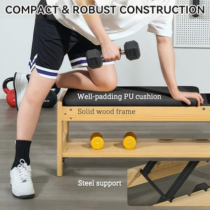 Soozier Adjustable Weight Bench with Dumbbell Rack, Wooden Workout Bench, Flat or Incline Bench for Home Gym Weight Lifting Training - color: Black