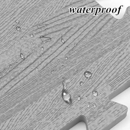 Tebery 16 Pieces Printed Wood Grain Interlocking Floor Tiles 3/8-Inch Thick EVA Foam Grey Puzzle Floor Mat